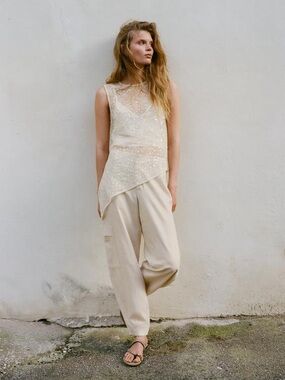 Viral ZARA Cream Sequin Mesh Asymmetric Camisole